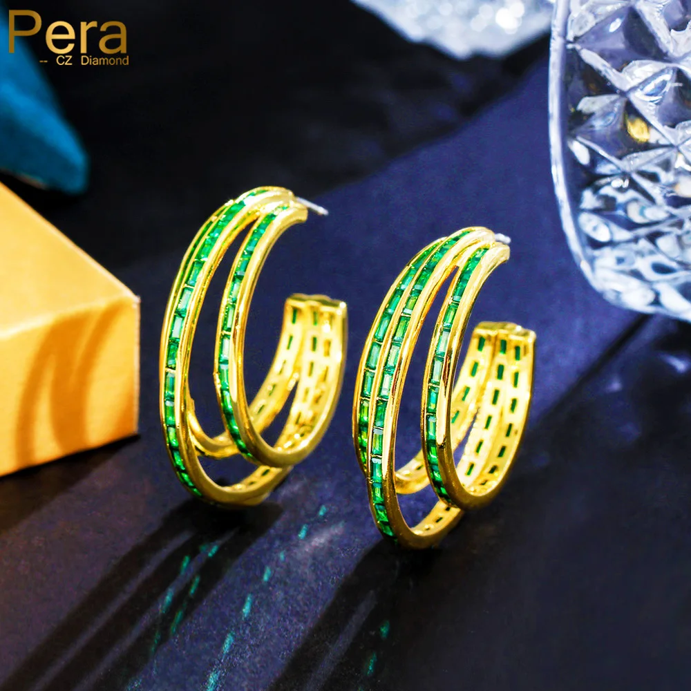 

Pera Fashion Bamboo Shape Design Cubic Zirocnia Big Multilayer Circle Hoop Earrings for Women Bridal Dubai Wedding Jewelry E467