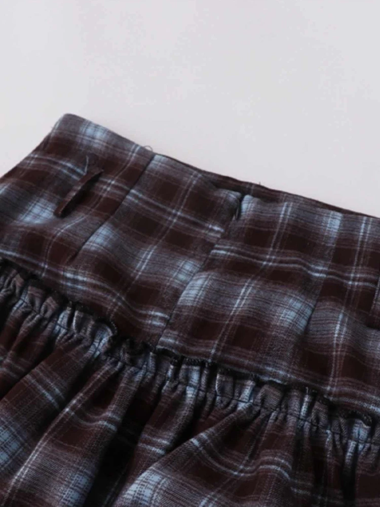 秋冬女性ダークアカデミアチェック柄ミディスカート原宿弾性ウエストスカート 2000 年代美的日本 Y2k 韓国ファッション新