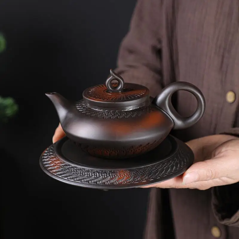 

Purple Pottery Single Teapot Teapot Kung Fu Tea Set Home Filter Large Capacity Relief Purple Clay Handmade Antique Xi Shi Pot