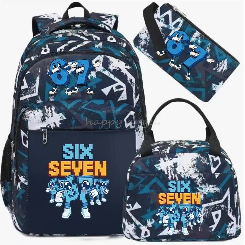 67 Six Seven Print 3 unids/set mochila de camuflaje con bolsa de almuerzo rouba A BrainRot niño estudiante adolescentes mochila chica mochila escolar Casual