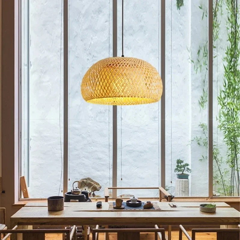 

Bamboo Weaving Pendant Lamp 48cm Hanging E27 Ceiling Light Chandelier Fixtures Rattan Woven Home Bedroom Decors Lamps Shades