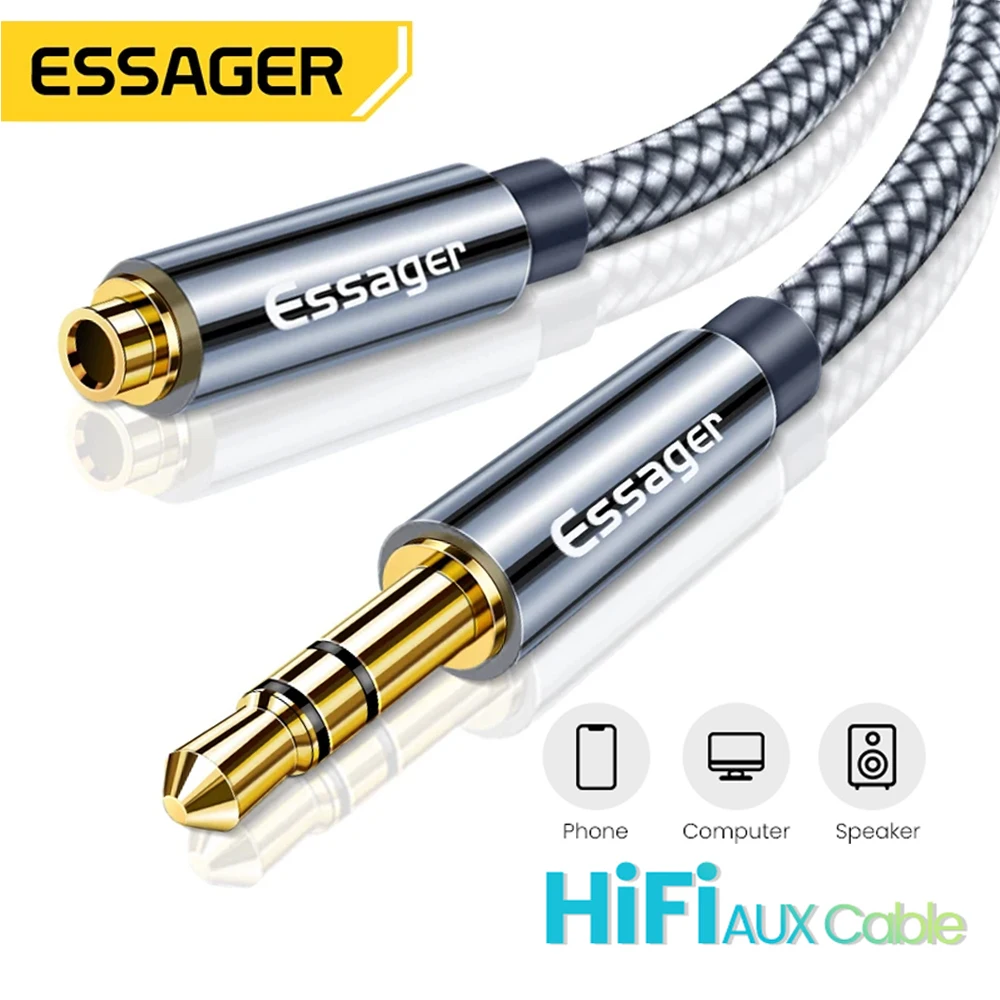 Essager Headphone Extension Cable Jack 3.5mm Audio Aux Cable 3.5 mm Female Splitter Speaker Extender Cord For Earphone Adapter