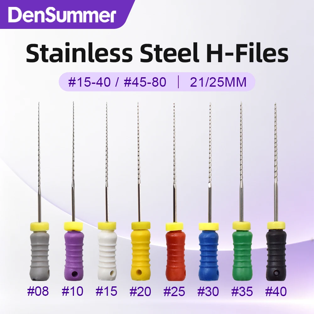 DenSummer 6Pcs/Box Hand Use Endo Files Stainless Steel H-File 5Boxes 21/25mm Dental Endodontic File #15-40 #45-80 Dentistry Tool