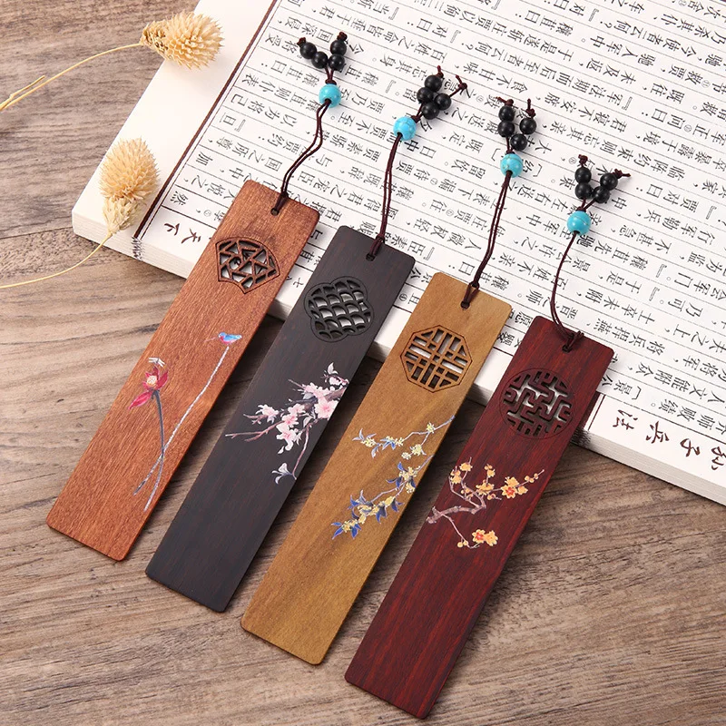 Chinese style wood bookmark Guochao Wenchuang Gifts Creative exquisite classical mahogany bookmark gift box set teacher gift