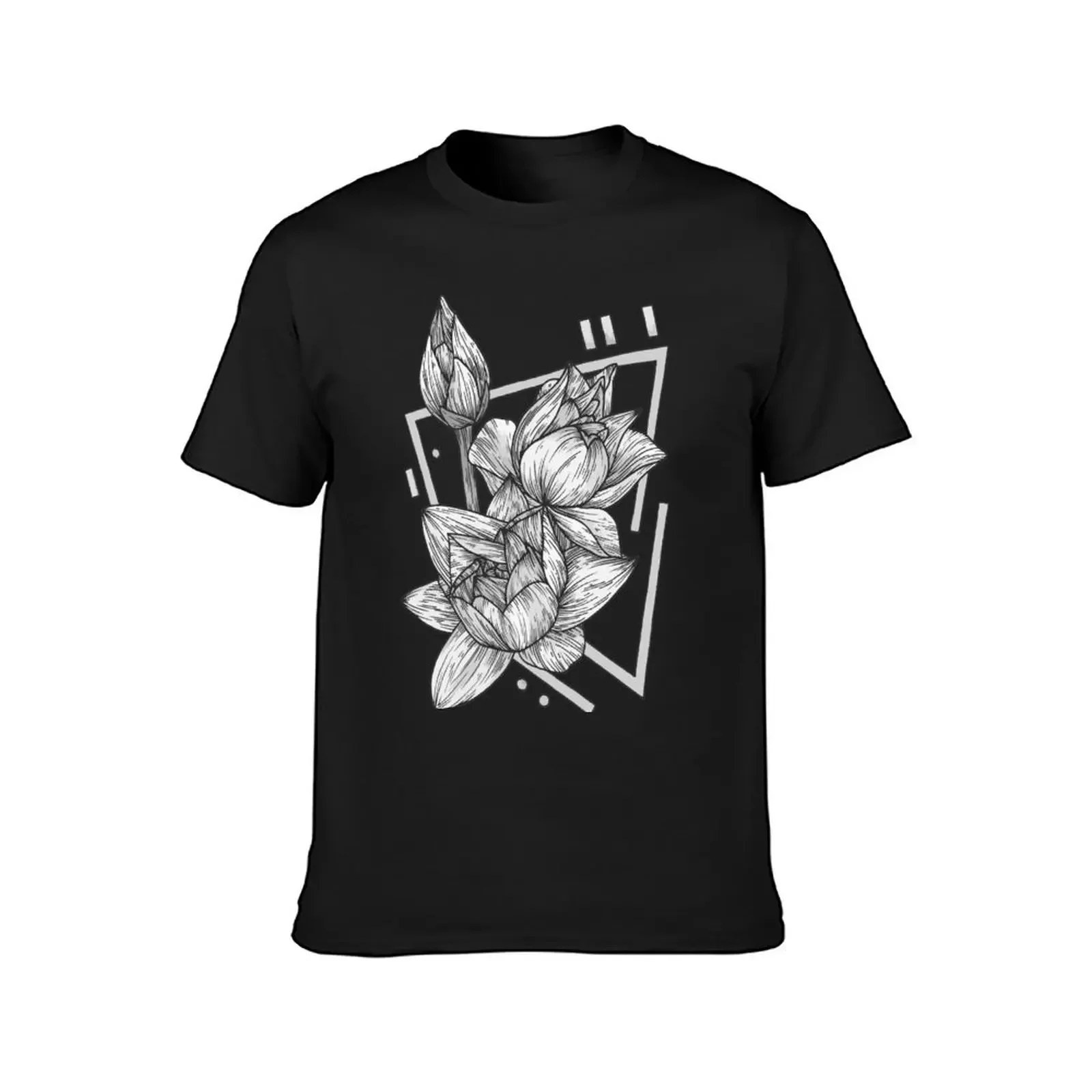 Grey Geometric Lotus Flower Illustration T-Shirt cute tops graphic tee shirt mens graphic t-shirts anime