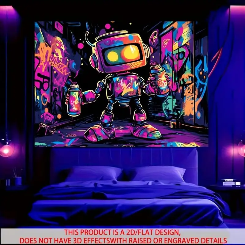 VIKAMA Wall Tapestry Street Graffiti Robot Tapestry Neon Hip Hop Printing Hanging Cloth Living Room Background Wall Room
