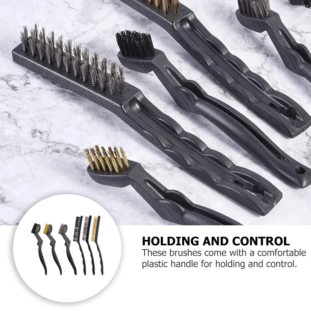 

6pcs Wire Brush Set Steel Copper Stainless Rust Cleaner Mini Scratch Tool For Welding Machinery Metal Dust Removal Mini Motor