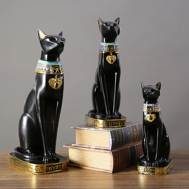 

Fengshui Statue Decoration Office Crafts Recruit Wealth Retro Pharaoh Black Cat Sculpture Egyptian Cat Ornament