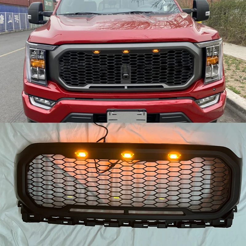 Per F-150 LED Racing Grill per F150 Raptor Style griglie per auto 2021 2022 2023 griglie anteriori nere paraurti Mesh Cover griglia del radiatore