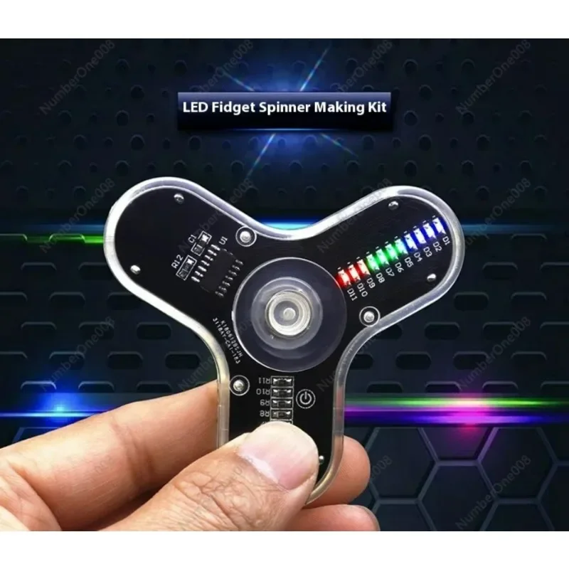3-Leaf LED Fingertip Spinner DIY Electronic Kit, Soldering Practice STEM Educational Project with Flashing Light & PCB Board - view 2