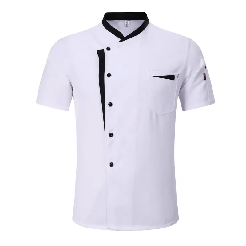 Unisex Chef Coat Short Sleeve Chef Jacket Men Women Black White Cook Uniform Restaurant Kitchen Cooking Work Shirt Red workwear