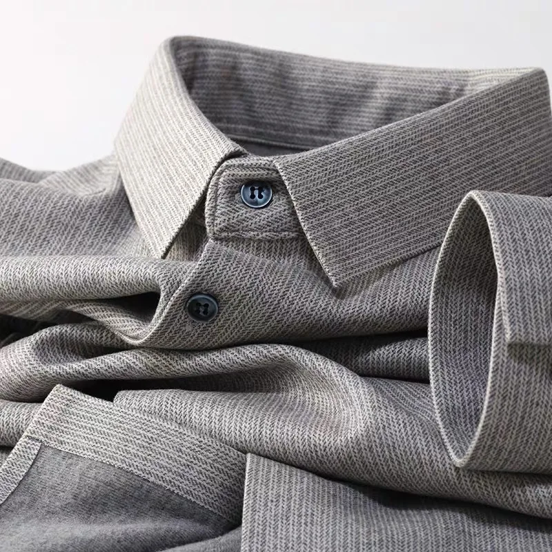 Autumn Winter New Thicken Warm Woolen Shirts Stand up Collar Long Sleeve Slim Fit Men Business Casual Formal Social Shirt 4XL-M