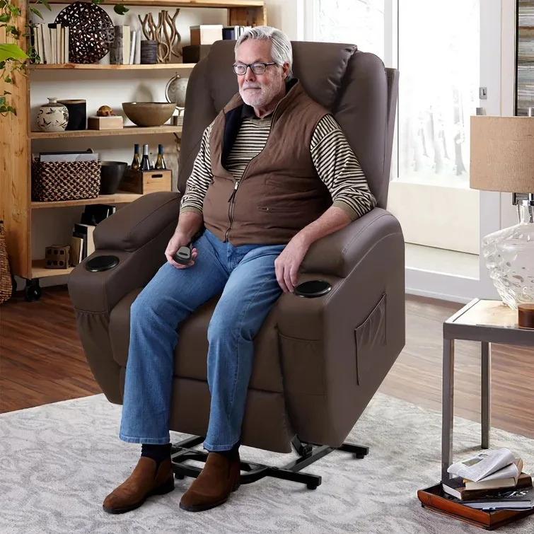 

Comfortable Electric Lifting Station Elderly Sofa Massage Heating Push Lying Flat Leather Fabric Leisure Recliner