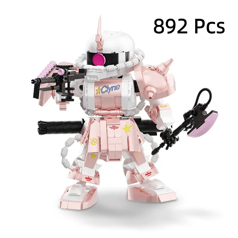 JQ1148 Pink Q Version Combat Mecha Building Blocks Posable Robot Model With Cockpit Mini Figure Desktop Ornament DIY Assembly