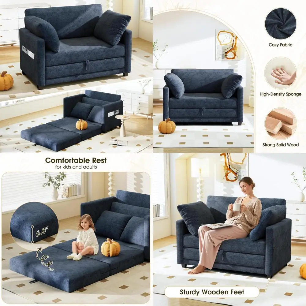 Диван-кровать-трансформер, двухместное спальное место для небольших помещений, раскладной диван 2-в-1 с подушками, идеальный напольный диван для компактной жизни