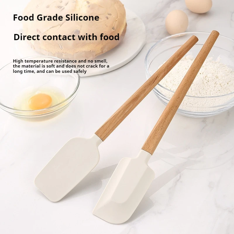 

Silicone scraper baking high-temperature resistant cream cake household beech wood size spatula food grade milky white silicone