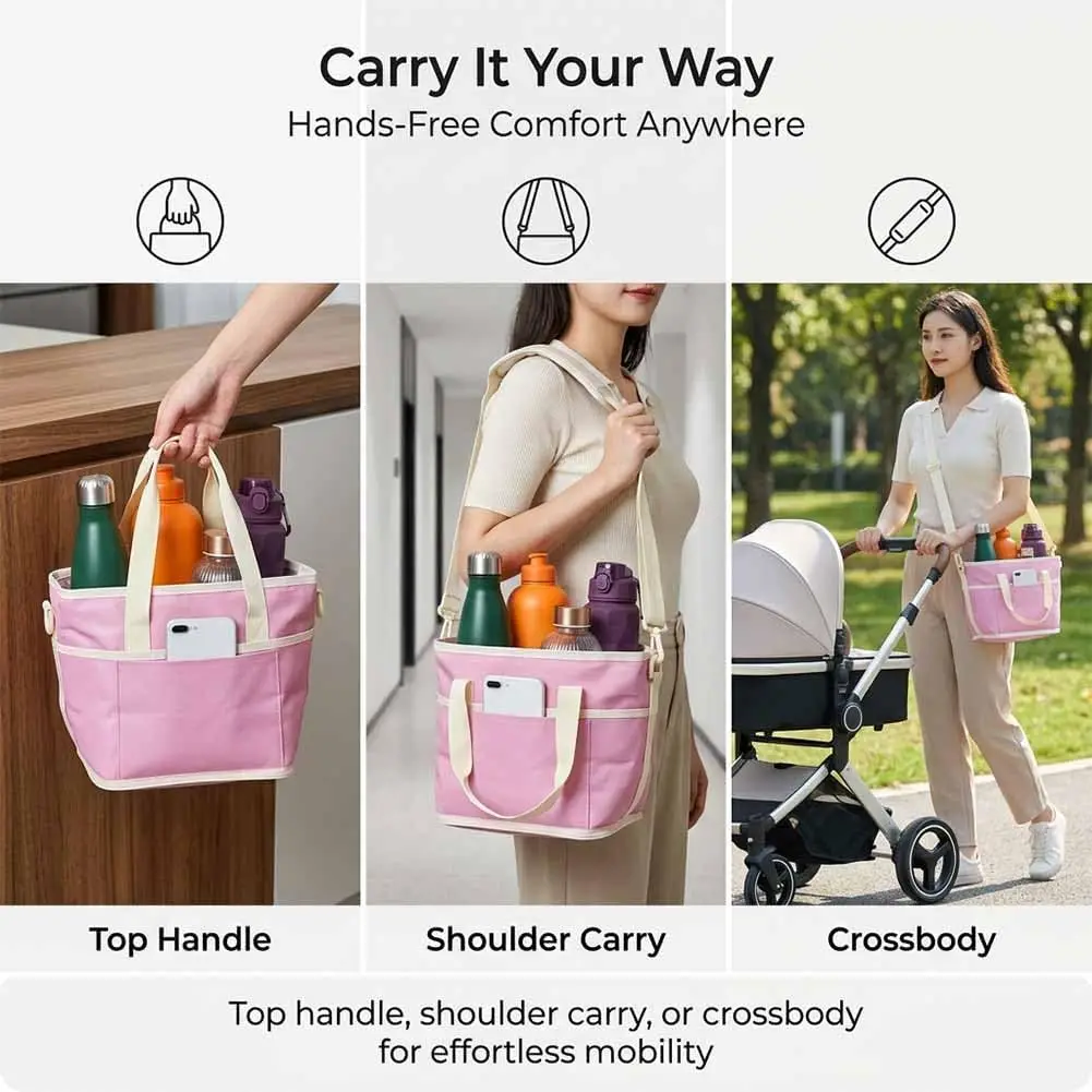 

Large Capacity Insulated Beverage Bag No-Spill Carrier Bag 4 Compartment Water Bottle Holder with Adjustable Strap Drink Bag