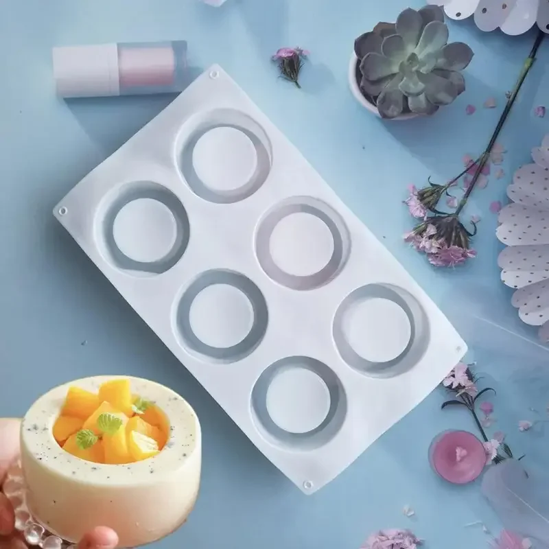 New Design 6-Hole Cylindrical Mousse Cake Silicone Mold DIY French Hollow Cup Pastry Chocolate Pudding Jelly Muffin Cup