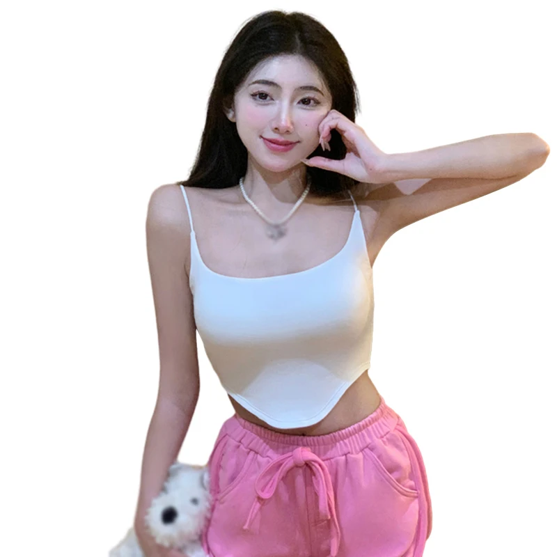 Women\'s Crop Top Solid Color Hollow out Backless Irregular With Chest Pad Cotton Sleeveless Tank Top