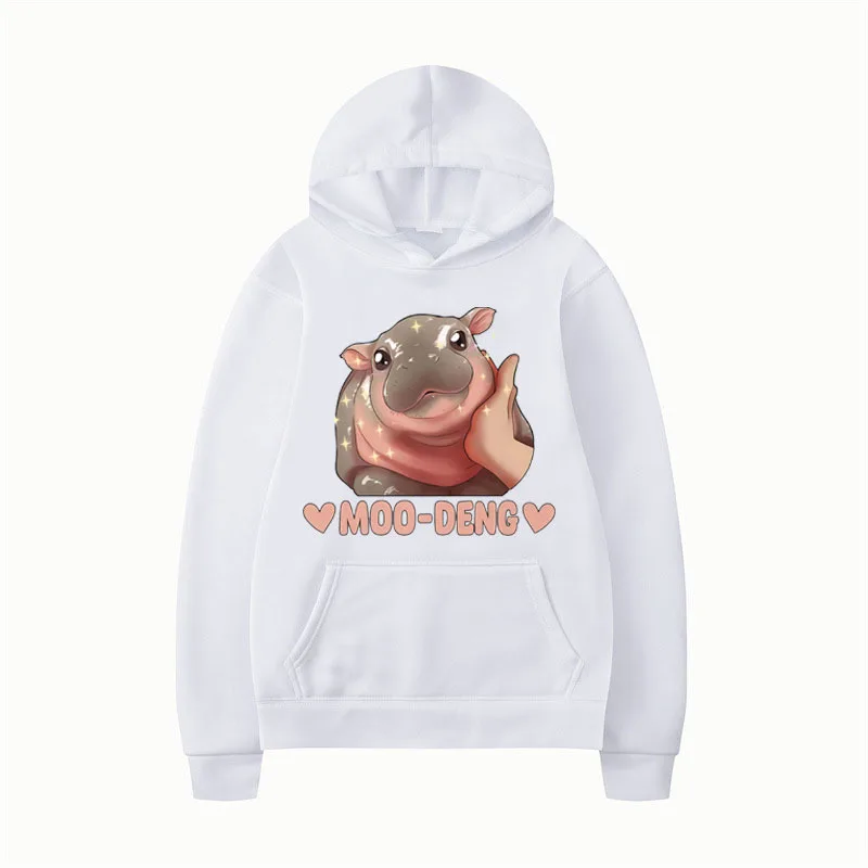 I Love Moo Deng Funny Meme Printed Hoodies Baby Hippo Vintage Sweatshirts Men Winter Oversized Streetwear Hoodie Pullover Male