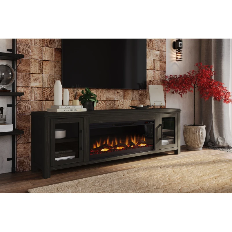 Console de TV com lareira elétrica de 86 polegadas para TVs de até 95 polegadas, montagem mínima, acabamento cravo