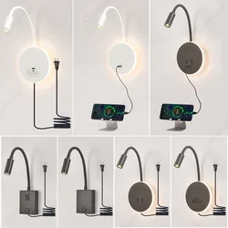 LED Adjustable Angle US/EU Plug in Wall Light USB Charging Port Bedroom Bedside Wall Light Corridor Decorative Light Fixture