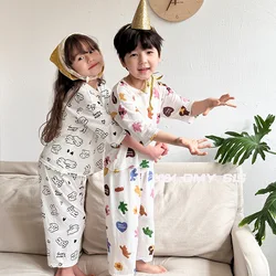 Disney Winnie The Pooh Pajamas Children's Bamboo Fiber Cartoon Loungewear Breathing Cotton 7 Minutes Air Conditioning Clothing