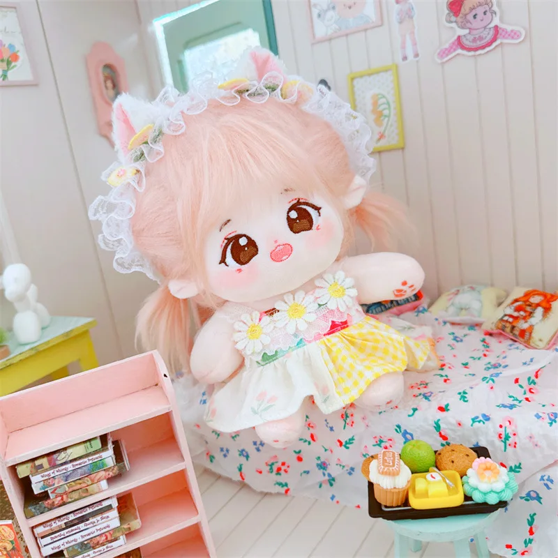 

20cm Cute Soft Plush Doll Kawaii Little Daisy Floral Dress 2Pcs Suit Stuffed Cotton Girls Doll with Clothes DIY Accessory Toys