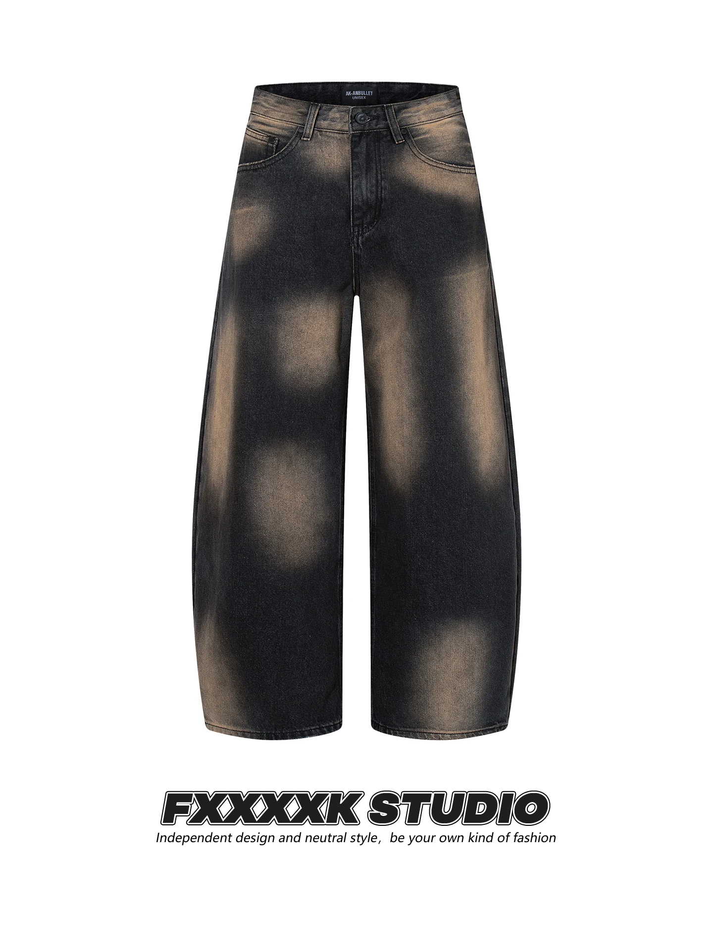 

FXK Original American Retro Waed out adient Jeans Men Women Loose Slimming Knife Casual Straight Leg Trousers