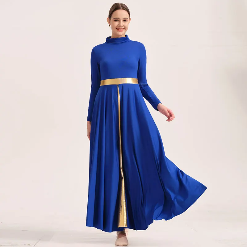 فستان نسائي معدني فضفاض بطول كامل وأكمام طويلة مدح الليتورجي الحديث للرقص عبادة الكنيسة رداء ملابس الرقص الغنائية