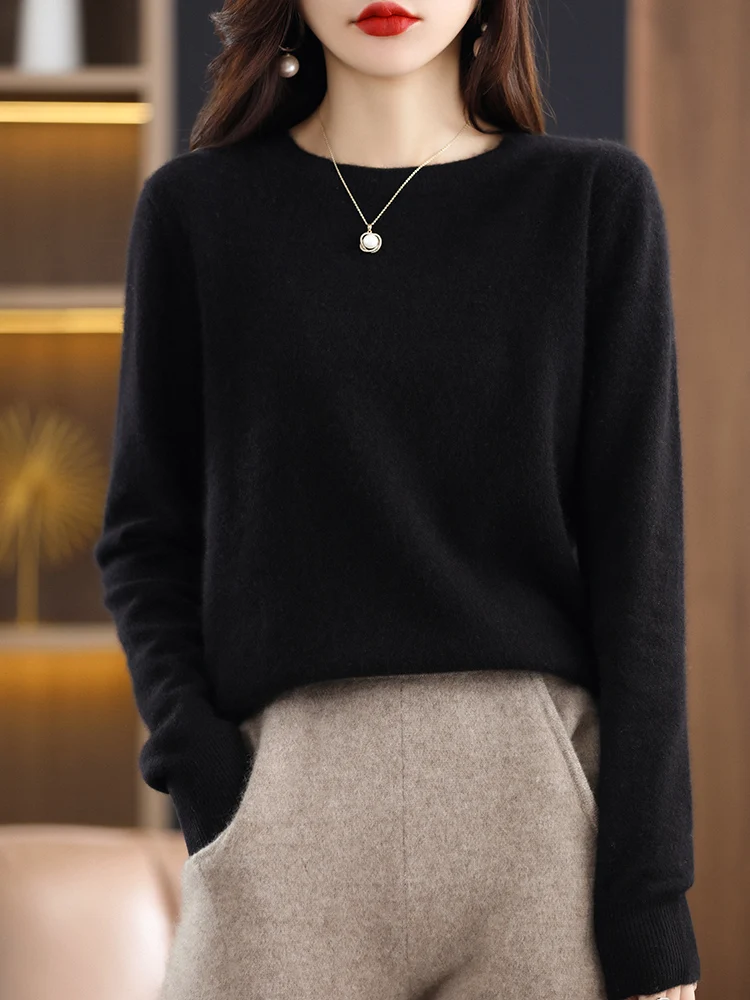 Autumn Winter Women Clothing Pullover Aliselect 2023 Fashion 100% Cashmere Sweater Tops Basic O-Neck Long Sleeve Jumper Knitwear