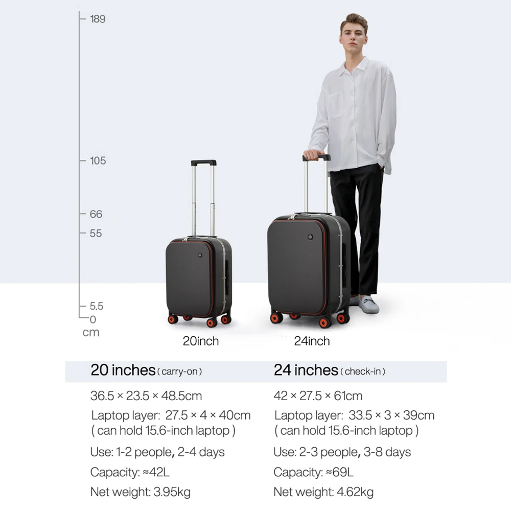 Mixi New Innovative Design Suitcase Carry On Hardside Rolling Luggage PC Spinner Wheels Trolley Case Aluminum Frame