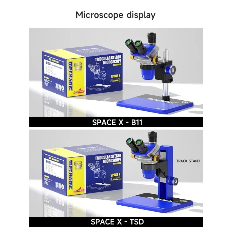 MECHANIK SPACE seria X trinokularowy mikroskop stereoskopowy narzędzia 6.5X-52X ciągły zoom X-B11 X-TSD do spawania telefonu naprawa PCB