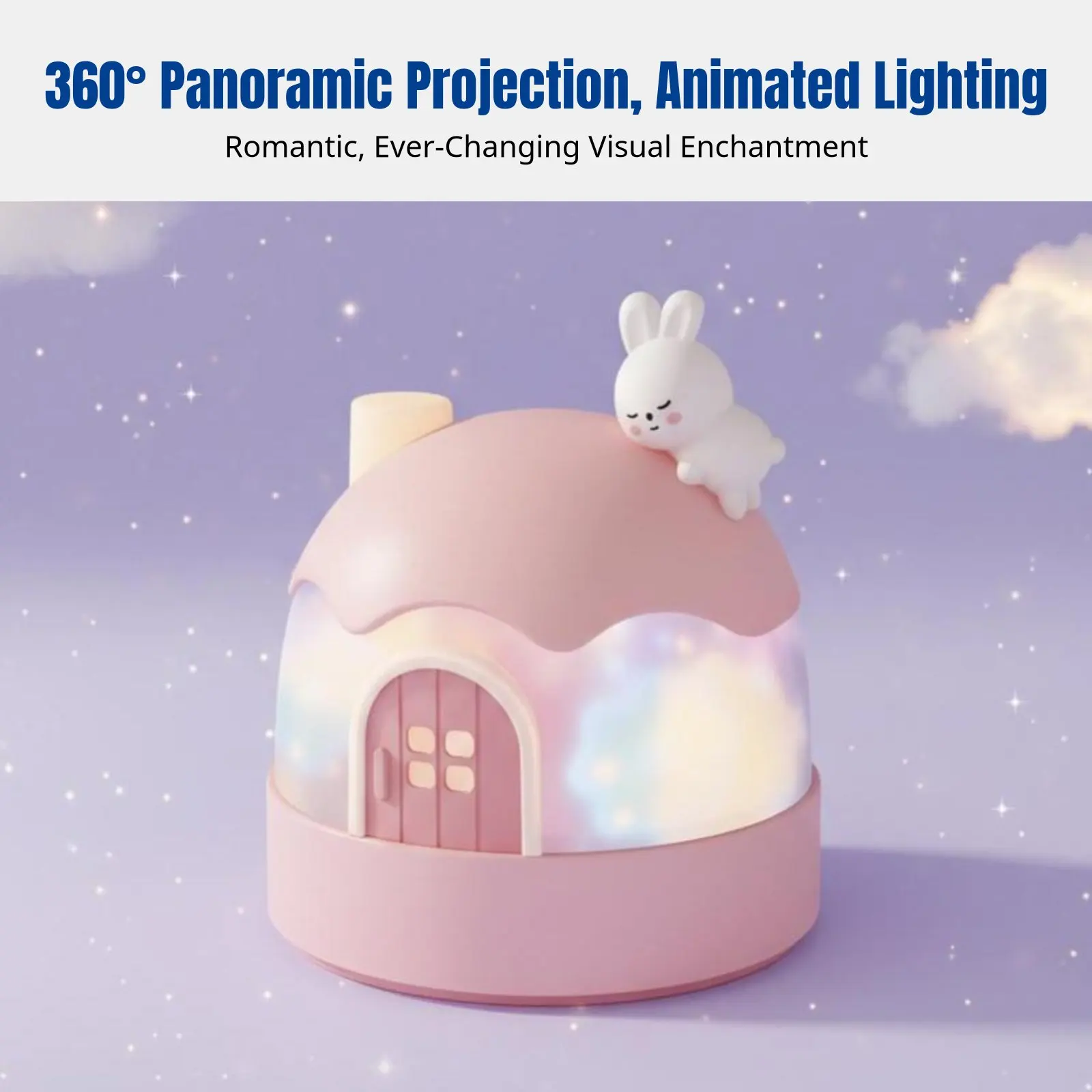 Cartoon Bunny Star Projector, Night Light Music Box for Kids, Rotating Galaxy Lamp, Girls Bedroom Ceiling, Timer view 5