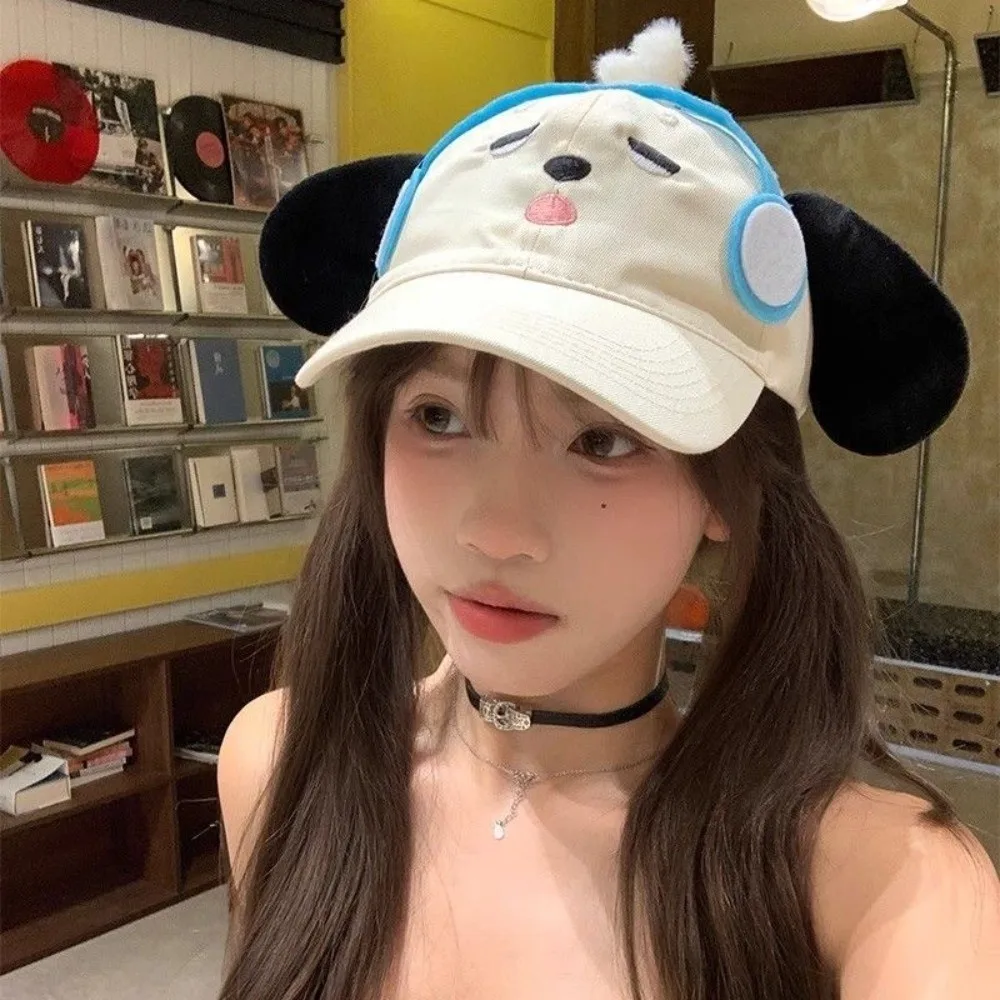 

Lightweight Breathable Headset Dog Baseball Cap Sweet Adjustable Puppy Hat with Big Ears Soft Polyester Cartoon Peaked Cap Women