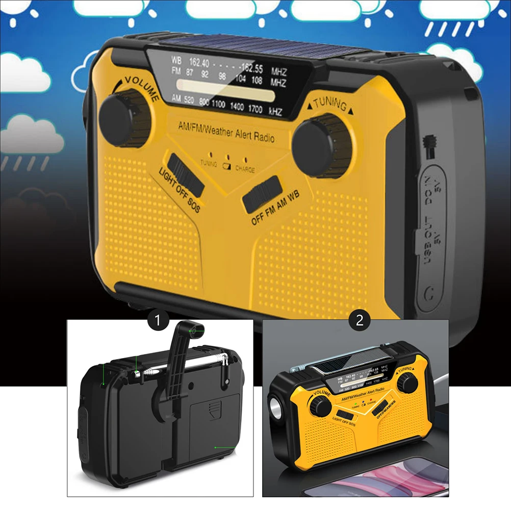 

Portable Solar Radio H Crank USB Charging Emergency Outdoor ABS Multifunctional Travel Hiking Camping Disaster