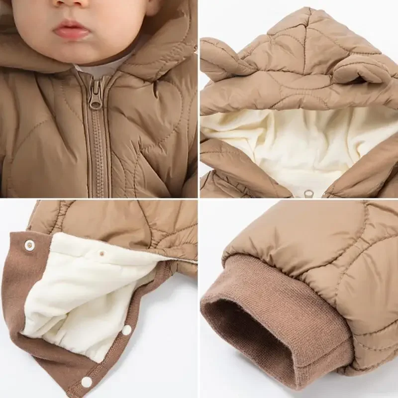 Newborn Baby Romper Winter Thicken Cotton Jumpsuit Infant Onesie Fleece Lining Hooded Rompers for Boy Girl Clothes Kids Outfit