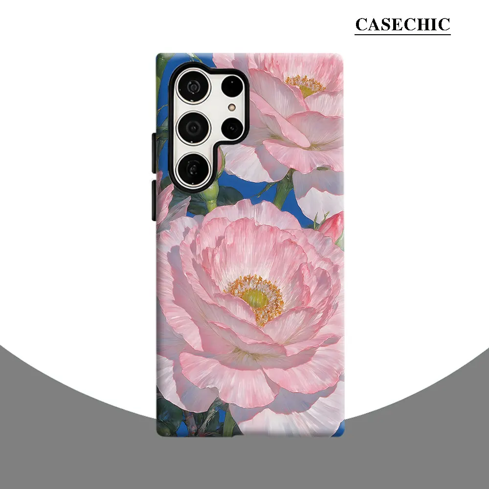 Pink Rose Oil Painting Phone Case for Samsung Galaxy S26 S25 Ultra S24 S23 Ultra Plus Shockproof Double layer tough Back Cover