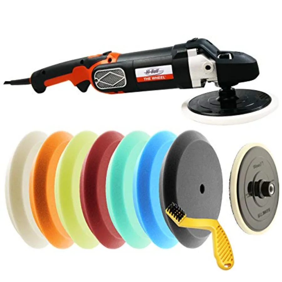 

THE WHEEL Rotary Variable Speed Buffer Polisher Machine for Car and Boat Detailing Complete Car Polishing Kit with 7 Foam Buffi