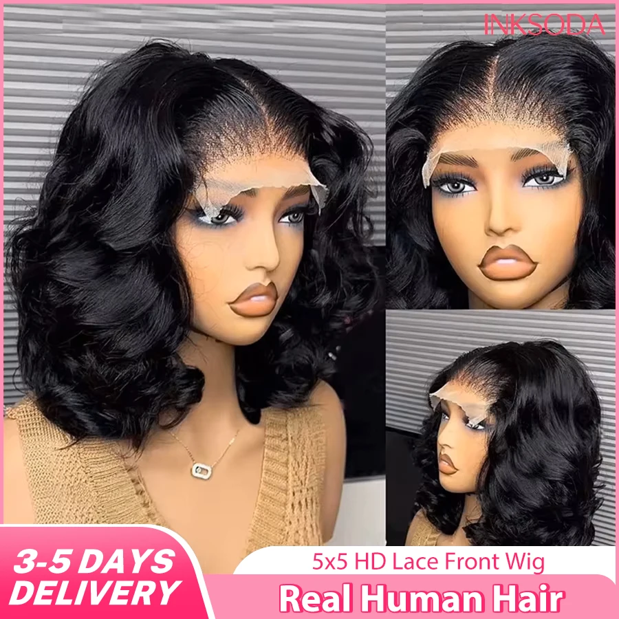 220% Density Body Wave Short Bob 5x5 4x4 HD Transparent Lace Front Human Hair Wigs Pre Plucked Lace Frontal Wig For Women
