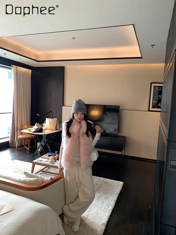 الراقية الحلو أفخم صديقة للبيئة فو الفراء سترة معطف الشتاء موضة الثقيلة سميكة الدافئة الوقوف طوق أكمام الفراء سترة