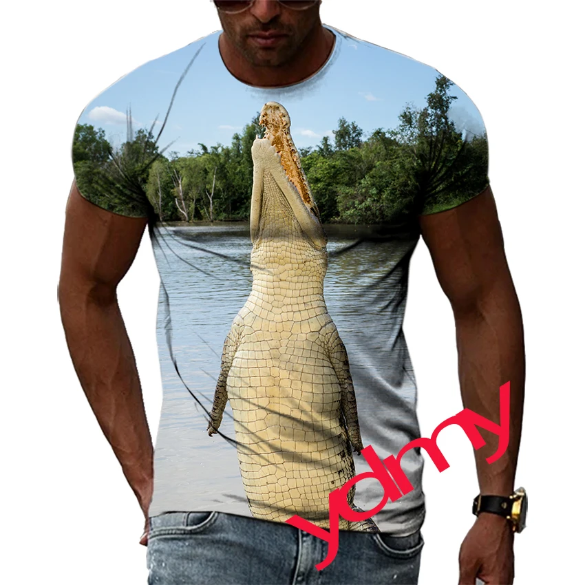 Summer Tide Fashion Crocodile Picture Men T-Shirts  Casual 3D Print Tees Hip Hop Personality Round Neck Short Sleeve Tops