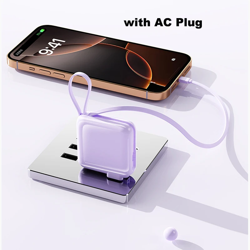 Mini Power Bank 20000mAh 120W Fast Charging Powerbank with Cable Plug Wall Charger for iPhone 16 Huawei Xiaomi Samsung Powerbank