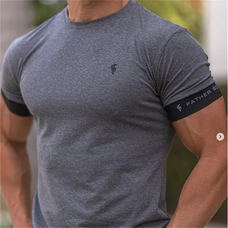 2024 Gym T-shirt Men Short sleeve T-shirt Casual Slim t shirt Male Fitness Bodybuilding shirt Workout Tee Tops Summer clothing