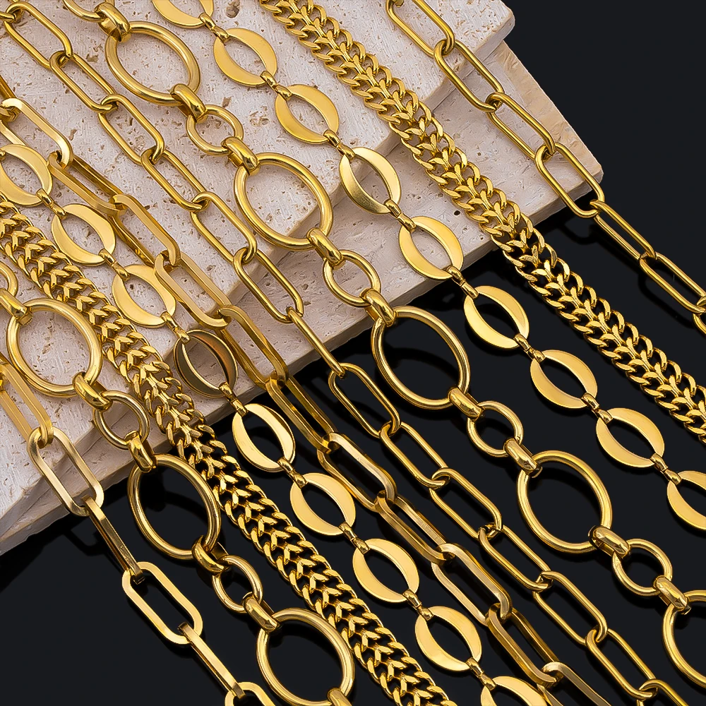 

No Fade 1Meter Stainless Steel Oval Chains Gold Color Flat Chains For DIY Jewelry Making Bracelet Necklace Accessories Crafts