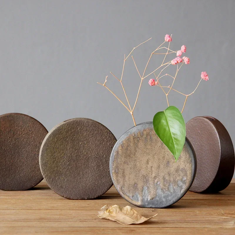 Retro Tea Ceremony Flower Ware Rough Pottery Vase Ornaments Zen Flower Arrangement Decorative Ceramic Tabletop Vase Ornaments