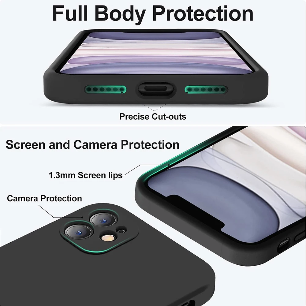 Black Shockproof Silicone TPU Phone Case For Iphone 11 12 13 14 15 Pro Max X Xs XR 8 7 6 Plus mini Protective Lens Cover Case