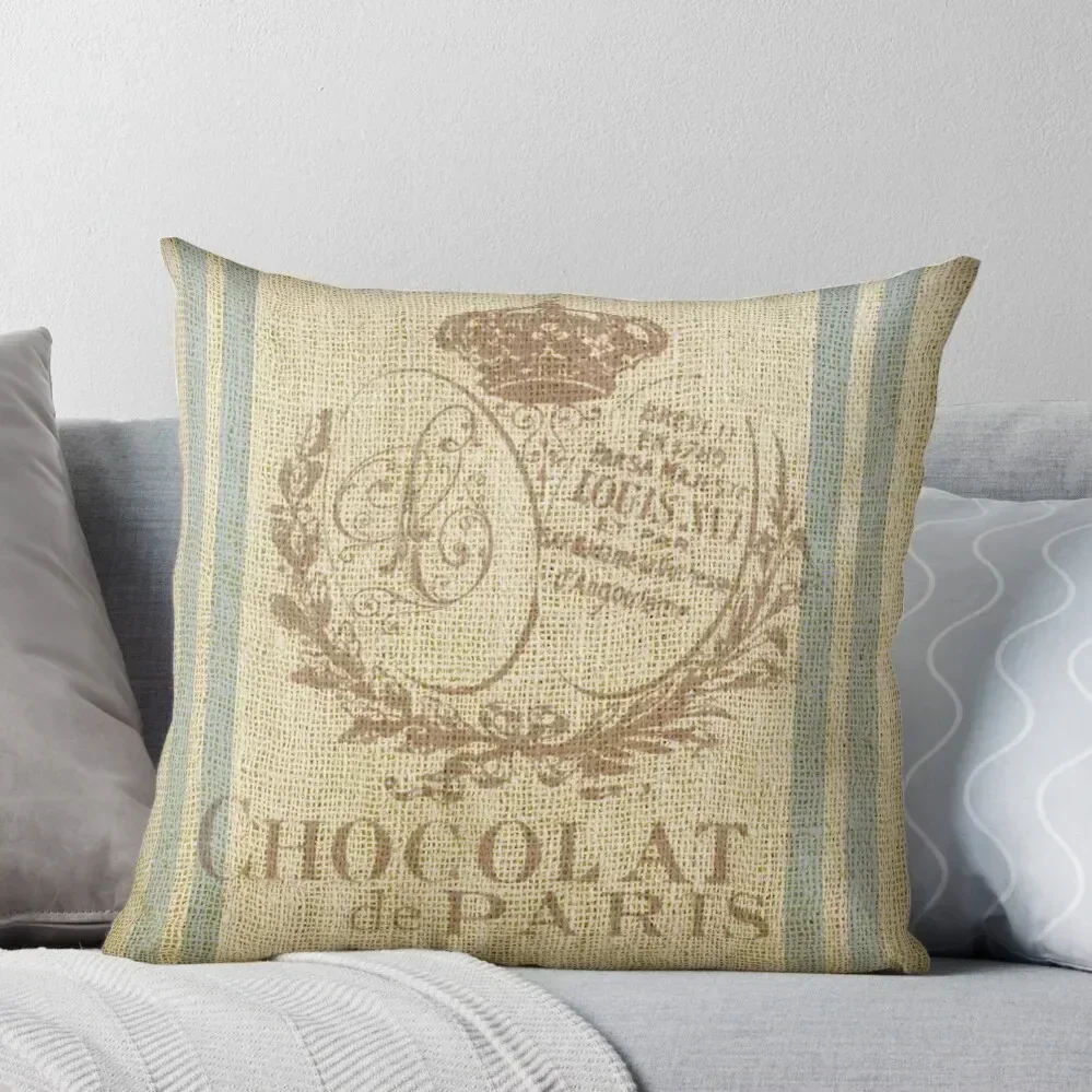 

Bonjour ! - Faux Grain Sack [Chocolat de Paris] Throw Pillow luxury sofa pillows christmas decorations for home 2025 pillow