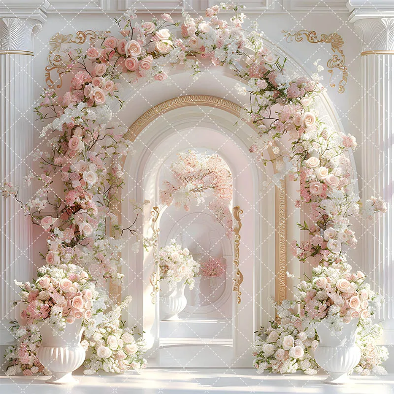 Mehofond fotografía telón de fondo arco flor pared maternidad retrato boda niños fiesta de cumpleaños rosa blanco Floral foto fondo