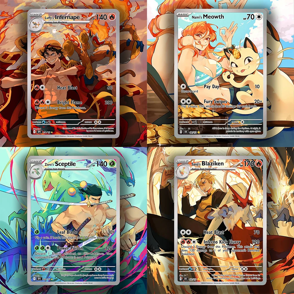 

New PKM Card One PiecexPokemon TCG Blaziken Meowth Infernape Hobby Collectibles Game Collection Card holographic Real life Card